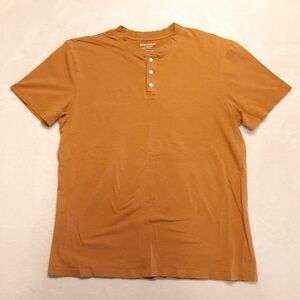 Paper Denim & Cloth Mens Henley T-Shirt Large Brown SS Crew Cotton Blend UPF50